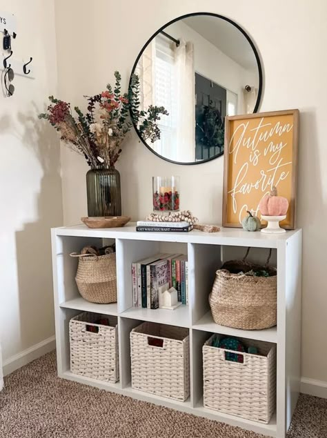 The perfect fall console table decor you can shop! I went with a very simple and clean look this year. entryway decor ideas, welcoming entryway, apartment decorating, home entrance decor, foyer decorating ideas, entry way ideas, colorful entryway, home entry decor, Fall entryway decor, Fall entry table decor, Fall entrance decor ideas, Fall Foyer Table Decor, Foyer Table Decor, Fall Entryway Decor, Home Decor Entryway, Fall Entryway, Fall Living Room Decor, Fall Living Room, Foyer Table, Cube Organizer