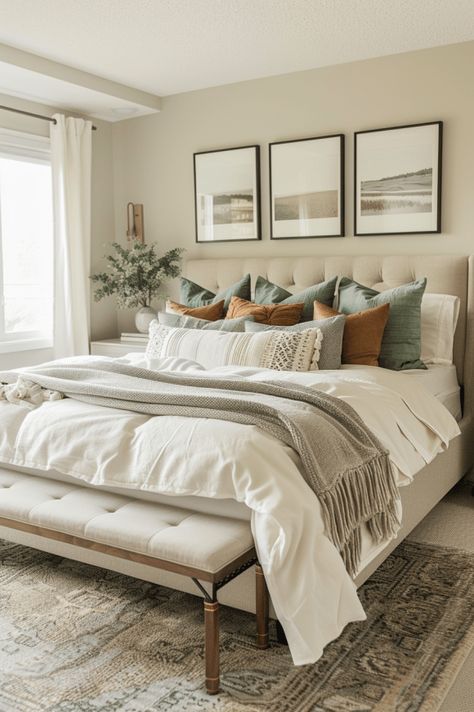 Top 5 Beige Bedroom Decor Ideas Tan And Gold Bedroom Ideas, White Tan Bedroom Ideas, White Bedroom With Tan Accents, Cream And Oak Bedroom, Accessible Beige Bedroom Ideas, Bedroom With Beige Bed, Beige Guest Bedroom, Light Brown Bedroom Ideas, Beige And Gray Bedroom