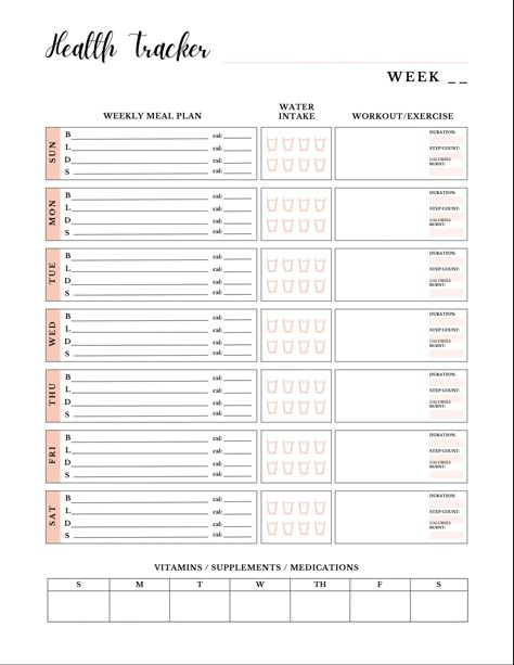 Healthy Eating Checklist, Workout And Meal Planner, Healthy Planner Ideas, Meal Prep Tracker, Health Planner Ideas, Diet Planner Ideas, Noteful Templates, Meal Tracker Template, Healthy Food Planner