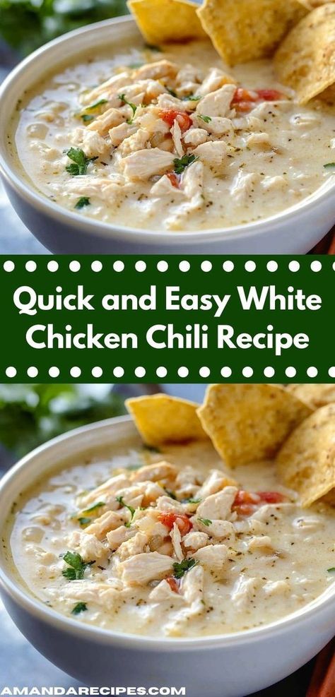 Looking for a white chicken chili? Try our quick and easy white chicken chili recipe, perfect for the slow cooker or instant pot. A delicious addition to your chili recipes and chicken meals collection! Red Hot Dogs, Best White Chicken Chili Recipe, Best White Chicken Chili, White Chili Chicken, Chicken Reci, Easy White Chicken Chili, Chili Chicken Recipe, Easy Chicken Chili, Creamy Chicken Chili