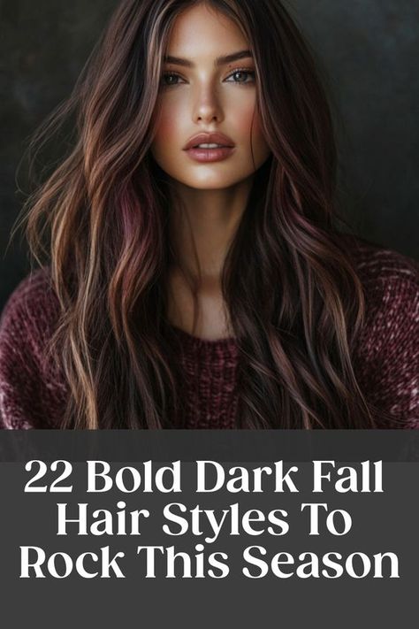 Fall Hair Cool Skin Tone, Rich Dark Hair With Highlights, Chocolate Brown Reddish Hair, Fall Hair Colors For Blue Eyes Fair Skin, Dramatic Fall Hair Color, Hair Color For Honey Eyes, Deep Brunette Hair Color With Highlights, Fall Solid Hair Colors, Dark Brown Hair Fall 2024