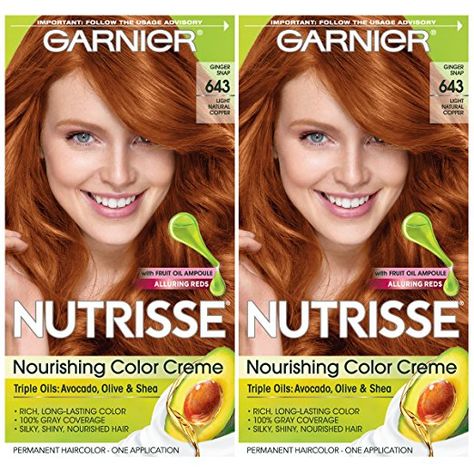 Copper Red Hair Dye, Garnier Nutrisse Hair Color, Copper Ginger, Ginger Hair Dyed, Garnier Hair Color, Hair Color Products, Light Auburn Hair, Dyed Red Hair, Ginger Hair Color