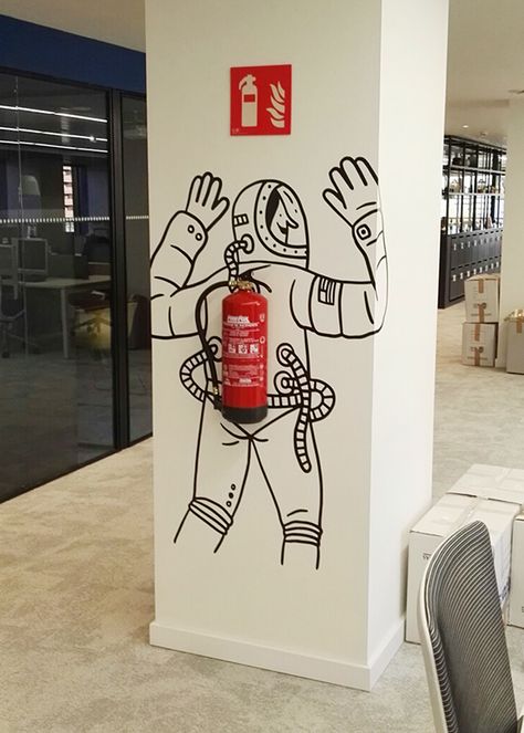 Creative Walls, Design Del Prodotto, Vinyl Cut, Fire Extinguisher, Cafe Interior, Office Interior Design, Cafe Design, Mural Art, Office Building