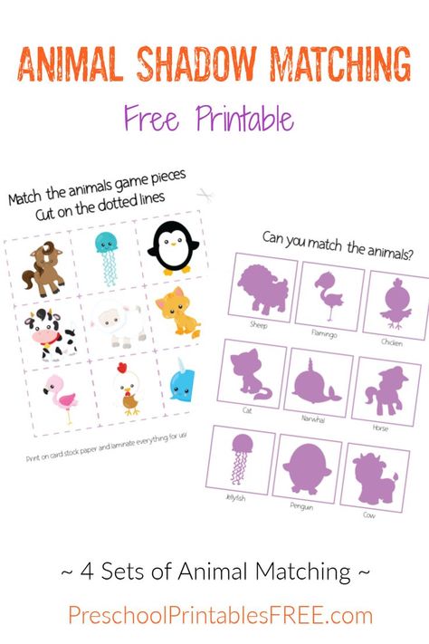 Free Animal Shadow Matching Activity for Preschoolers. Printable matching game for kids. Match the animals to their shadow. #freeprintable #preschool #matchingactivity #shadowmatching Animal Shadow Matching Free Printable, Shadow Matching Free Printable, Matching Activity For Preschoolers, Matching Free Printable, Printable Matching Game, Animal Shadow, Animal Matching Game, Diy Montessori Toys, Shadow Matching