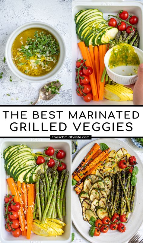 The perfect addition to a summertime meal, a Grilled Vegetable Plate. This Grilled Vegetable Marinade is easy and fresh with a quick marinade that has the perfect zip to add to your veggies. And the secret? Tossing your veggies in the marinade before and after grilling! Grilled Vegetable Marinade, Veggie Marinade, Best Grilled Vegetables, Vegetable Marinade, Bbq Vegetables, Grilled Vegetable Recipes, Marinated Vegetables, Veggie Skewers, Vegetable Plate