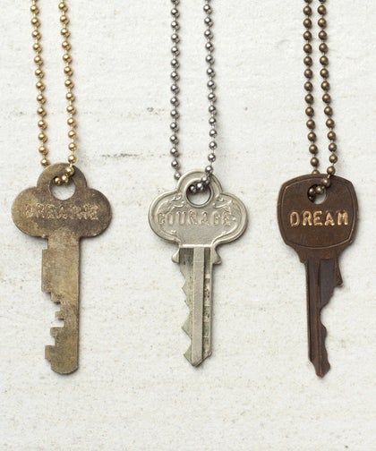 House Key Necklace, Shepherd Druid, Vintage Key Necklace, Stamp Jewelry, Key Necklace Vintage, Gold Ball Chain, Mystery Word, Beverly Marsh, Giving Keys