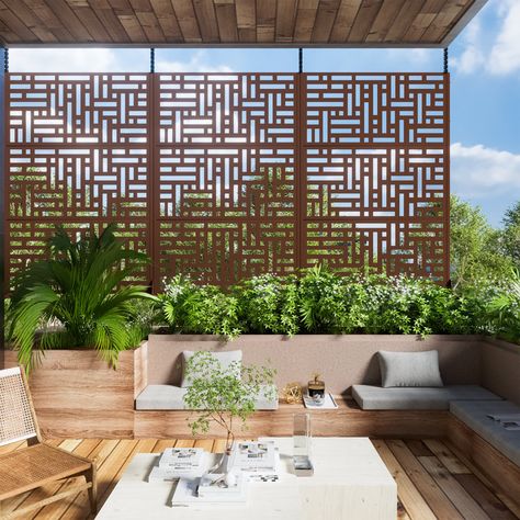 6 ft. H x 4 ft. W Metal Privacy Screen Panel Pattern Decorative Screens Outdoor, Outdoor Privacy Panels, Porch Privacy, Garden Dividers, Balcony Wall, Metal Privacy Screen, Decorative Metal Screen, Balcony Privacy Screen, Indoor Oasis