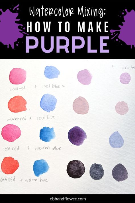 Learn how to mix the perfect purple watercolor paint! Get a vibrant violet or a subtle lilac. Read about how to mix purple without making them muddy. Shading In Watercolor, How To Make Purple Color Paint, How To Make Purple Colour Paint, How To Make Violet Colour, Purple Mix Color, How To Make Purple Paint, How To Make Purple Colour, Purple Shades, How To Make Purple