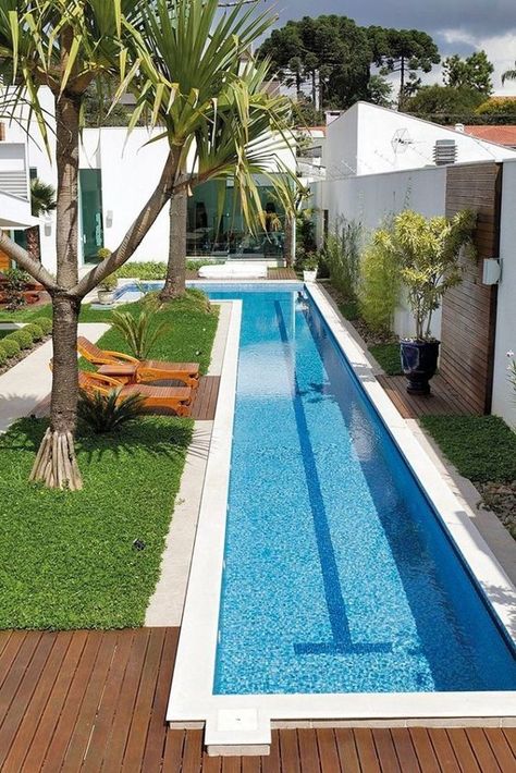 Swimming Pools Backyard Landscape, Kleiner Pool Design, Contemporary Backyard, Landscaping Layout, Indoor Pool Design, Swimming Pool Landscaping, Small Swimming Pools, Small Pool Design, Backyard Pool Landscaping