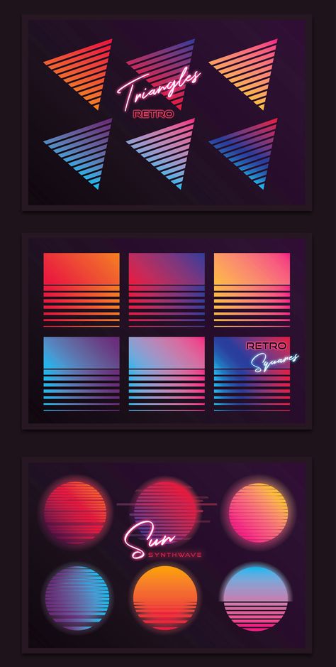 80s Aesthetic Graphic Design, Synthwave Graphic Design, Retrowave Color Palette, Cyberpunk Vector Art, Synthwave Color Palette, Synth Pop Aesthetic, Vaporwave Elements, Synthwave Logo, Synth Wave Aesthetic