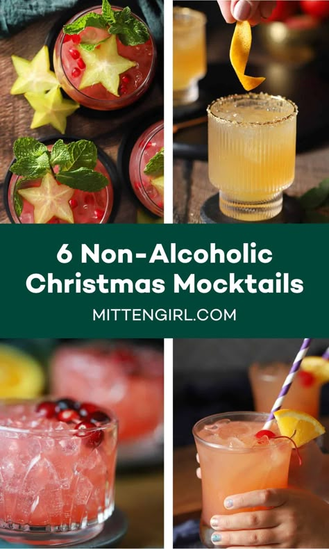 Christmas Mocktail Recipes, Christmas Mocktail, Christmas Drinks Nonalcoholic, Holiday Mocktail, Holiday Party Drinks, Christmas Mocktails, Holiday Drinks Alcohol, Zero Alcohol, Christmas Drinks Recipes