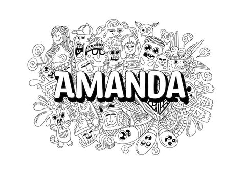 Name doodle hand drawn art for amanda | Premium Vector #Freepik #vector #illustrations #artwork-design #artwork #illustration-art Doodle Nama, Name Doodle, Doodle Art Name, Doodle Name, Doodle Art Designs, Design Artwork, Hand Art Drawing, Name Art, Vector Illustrations