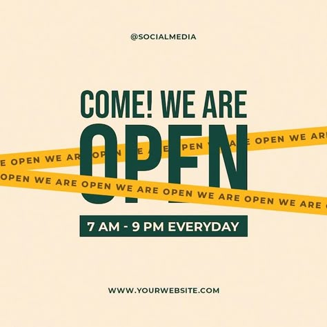 We Are Open Poster Design, Open Now Poster Design, Restaurant Opening Soon Poster Design, Opening Social Media Design, Soft Opening Poster Design Cafe, Instagram Opening Post, Opening Store Poster Design, New Store Opening Instagram Post, Business Growth Creative Ads