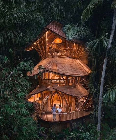 Home In Jungle, Tree House Jungle, Themed Airbnb, House In The Forest, Beautiful Tree Houses, Kids Yard, Tree House Diy, Jungle House, Cool Tree Houses