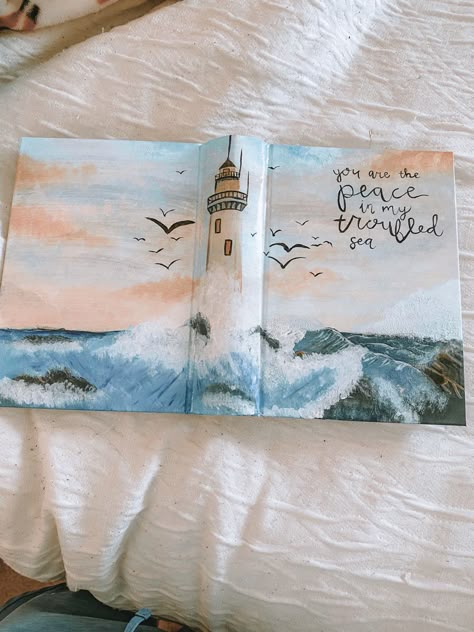 Diy Bible Verse Decor, Painted Scrapbook Cover, Art Class Painting Ideas, Bible Art Cover, Bible Inspired Paintings, Painting My Bible, Bible Inspired Art, Aesthetic Bible Cover Ideas, Journal Painting Cover