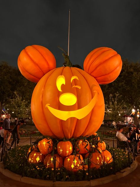 Disneyland Halloween Party, Halloween Time At Disneyland, Mouse Pumpkin, Mickey Mouse Pumpkin, Disney Pumpkin, Fake Pumpkins, Ancient Recipes, Mickey Pumpkin, Disneyland Halloween