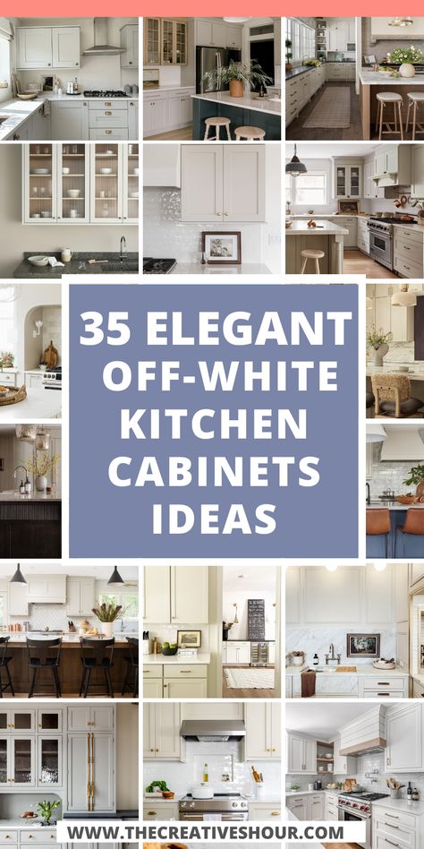 Infuse your kitchen with the understated charm of off-white cabinets, whether it's for a farmhouse aesthetic, modern flair, or an antique touch. Elevate your design with complementary countertops, from quartz and granite to dramatic black counters. Consider the impact of contrasting backsplashes, and harmonize the look with the perfect wall color. Embrace the versatility of off-white cabinets, pairing them with dark counters or black handles that make a striking statement. Off White Kitchen Cabinets With Black Countertops, White Quartz Countertop Kitchen Dark Cabinets, Kitchen Cabinet Color Ideas With White Countertops, Off White Kitchen Cabinets Antique, Off White Kitchen Cabinets With Black Hardware, Antique White Kitchen Cabinets With Quartz Countertops, Cream Kitchen Cabinets Black Hardware, Cream Cabinets With Black Countertops, Cream Colored Kitchen Cabinets With Dark Countertops