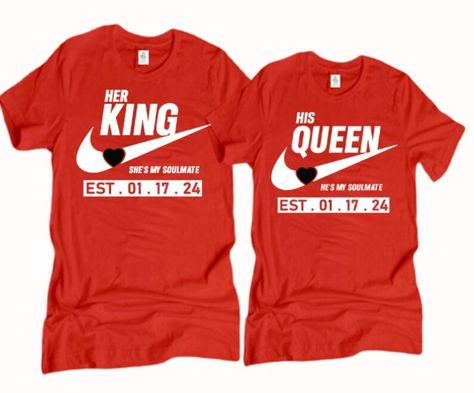 King and Queen Couple Shirts, Matching Couple Shirts, Valentines Day, Anniversary Shirts, Wedding Shirts, Love T-shirts, Shirts for Couples - Etsy Matching Couple Shirts Husband Wife, Couple Anniversary Tshirts, Cheap Couples T-shirt For Valentine's Day, King Queen Shirt, Her Rock His Peace Couple Shirts, Married Couple Shirts Zazzle, Wife And Husband Tshirts, Anniversary Tshirts Matching Couples Svg, Couple Tshirts Unique Formal