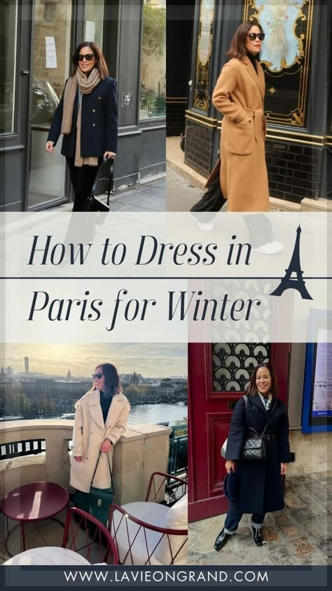 Wondering what to wear to Paris in winter or looking to incorporate French style into your winter wardrobe? La Vie on Grand shares how to create a neutral winter capsule wardrobe that's Parisian chic and contains elevated basic and sophisticated staples. Follow for more women's french chic style. Fashion Outfits Parisian, How To Dress In Paris, Women's French Chic Style, Paris Outfits Winter, What To Wear To Paris, Paris Travel Wardrobe, Paris Winter Fashion, French Wardrobe Basics, Parisian Winter