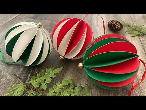 DIY Honeycomb Ball Ornament (Two-Tone) | Christmas Crafts - YouTube Paper Sphere Diy, Christmas Decoration Homemade, Simple Diy Christmas Decor, Christmas Ball Crafts, Christmas Paper Crafts Decoration, Christmas Decorations With Paper, Diy Christmas Decorations Paper, Diy Paper Christmas Decorations, Cone Christmas Decorations