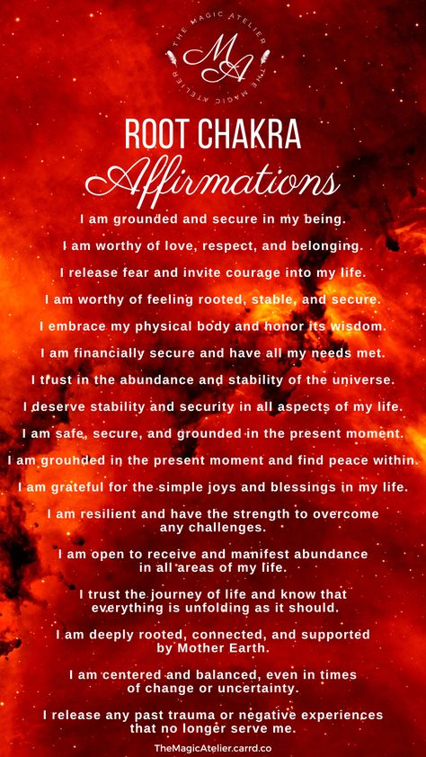 Reiki Healing Quotes Affirmations, Meditation For Root Chakra, Different Chakra Affirmations, New Moon Affirmations 2023, Health Benefits Of Saffron, Root Chakra Affirmations Mantra, Affirmations For Chakras, Root Affirmations, Root Chakra Healing Affirmations