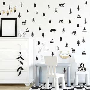 Woodland Boys Room, Cricut Wall Decals, Black Wall Decals, Animal Wall Stickers, Boys Room Decals, Woodland Stickers, Classroom Kindergarten, Forest Wall Decals, Tree Wall Decals