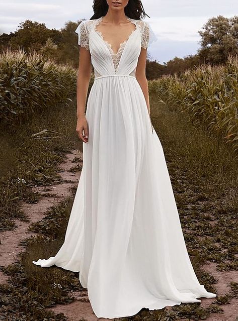 Open Back Wedding Dresses, Wedding Dresses A Line, Open Back Wedding, Cheap Wedding Dresses Online, Open Back Wedding Dress, Back Wedding Dress, Wedding Bridal Party, Bridal Party Dresses, Casual Wedding Dress