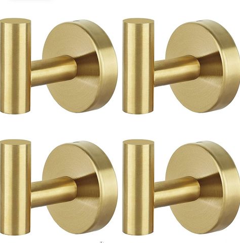 Set of 4 gold towel hooks perfect for hanging towels and robes in your bathroom. #ad #bathroom #bathroomremodel #bathroomrenovation #bathroomhardware #goldhardware #goldhooks #bathroomstyling #interiorstyling #aesthetic Bath Towel Hooks, Clothes Cabinet, Bathroom Towel Hooks, Coat Hooks On Wall, Cabinet Closet, Hooks Bathroom, Adhesive Wall Hooks, Decorative Wall Hooks, Hat Hanger