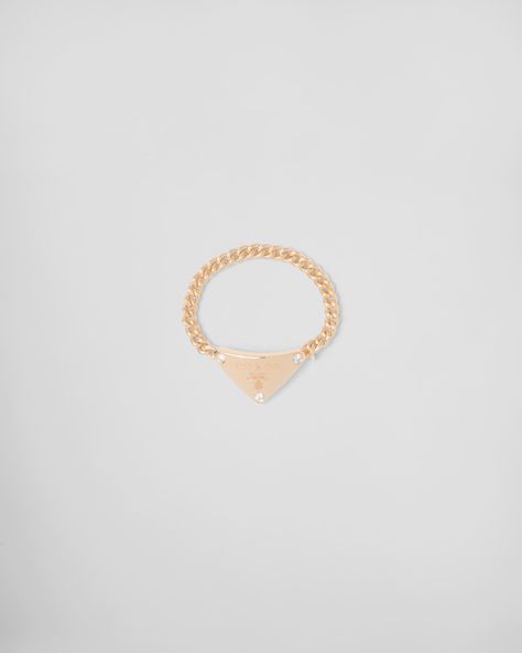 Gold/white Eternal Gold Chain Ring In Yellow Gold With Diamonds | PRADA Gold Chain Ring, Womens Silver Jewelry, Prada Jewelry, Triangle Pendant, Diamonds And Gold, Triangle Logo, Fine Jewelry Collection, Jewelry Inspo, Chain Ring