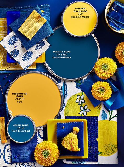 How 2 Interior Design and Color Experts Use Sunny Yellows and Cool Blues to Brighten Up a Room Paint Inspo, Yellow Colour Scheme, Color Palette Yellow, Paint Color Schemes, Yellow Interior, Sun Shining, Country French, Blue Color Schemes, Color Inspo