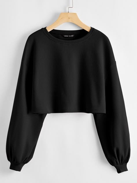 Solid Drop Shoulder Crop Top | SHEIN USA Crop Top Outfits, Cropped Tops, Women T Shirts, Shoulder Crop Top, Girls Fashion Clothes, Teen Fashion Outfits, Black Crop Tops, Plus Size T Shirts, Cropped Sweater