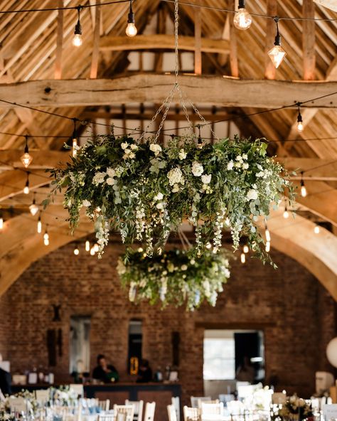 Hanging floral chandelier, white and blue flowers, barn wedding Hanging Floral Chandelier, Floral Chandelier Wedding, Chandelier Wedding Decor, Hanging Flowers Wedding, Hanging Floral Installation, Hanging Wedding Decorations, Jade Wedding, Fall Barn Wedding, Western Themed Wedding