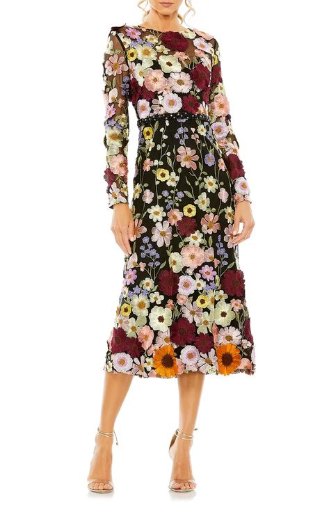 Women's Wedding Guest Dresses | Nordstrom Floral Tea Length Dress, Short Wedding Guest Dresses, Spring Formal, Formal Wear Dresses, Long Sleeve Cocktail Dress, Embroidered Midi Dress, Mac Duggal, Tea Length Dresses, 2023 Collection