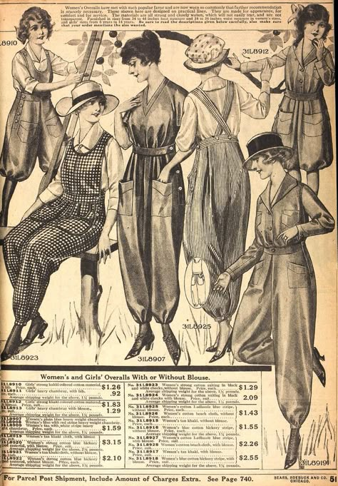 1918 Edwardian Wardrobe, 1918 Fashion, Silent Sky, Hiking Skirt, Fashion 1910, Sears Catalog, 1910s Fashion, Vintage Overalls, Travel Clothing