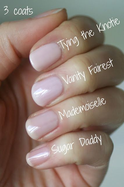 Essie Sheer Pink Comparison : Mademoiselle, Vanity Fairest, Sugar Daddy & Tying the Knotie | Essie Envy Essie Sheer, Essie Allure, Mani Colors, Essie Nail Polish Colors, Essie Nail Colors, Nail Fungus Remedy, Essie Nail Polish, Essie Nail, Nail Health