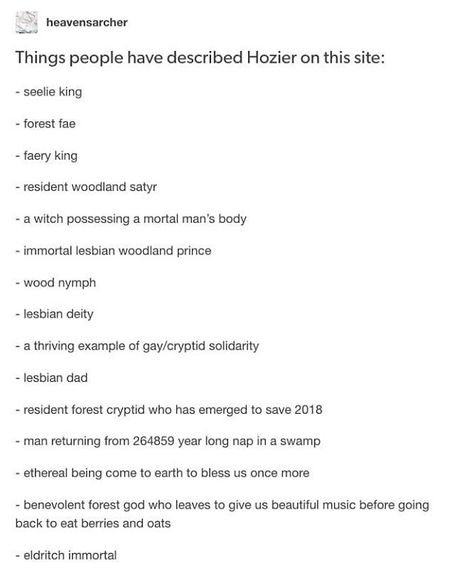 Hozier Songs Venn Diagram, Hozier Tumblr Posts, All Things End Hozier, Hozier Tumblr, Hozier Tweets, Hozier Funny, Fae King, Bog Body, Wasteland Baby