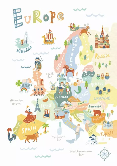 World Map | Maps British Isles Map, Art Prints For Kids, Maps Aesthetic, South America Map, Map Printable, Asia Map, North America Map, Illustrated Maps, Maps For Kids