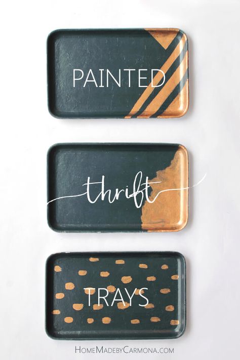 Dollar Diy, Thrift Shop Finds, Thrift Store Diy, Handmade Charlotte, Painted Trays, Thrift Store Crafts, Plastic Tray, Acrylic Craft Paint, Diy Picture Frames