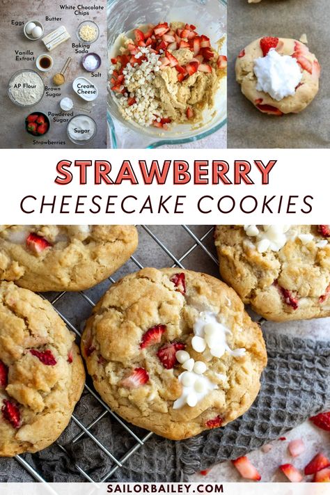 Strawberry Oreo Cheesecake, Strawberry Cheesecake Cookies, Cheesecake Cookies Recipes, Cookies Fall, Easy Strawberry Cheesecake, Cheesecake Cookie, Dairy Free Cream Cheese, Summer Baking, Healthy Cookie Recipes