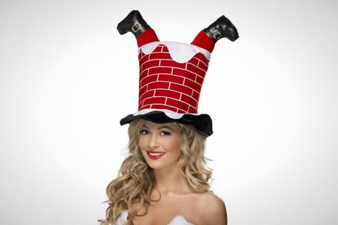 Santa Stuck In Chimney, Diy Christmas Hats, Funny Christmas Hats, Santa Chimney, Reindeer Hat, Christmas Fancy Dress, Crazy Hat Day, Crazy Hat, Silly Hats