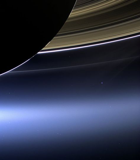 Earth seen as a pale blue dot under Saturn's rings. Saturn Ring, Cassini Spacecraft, Saturn Planet, Pale Blue Dot, Earth Photos, Space Facts, Our Planet Earth, Earth Pictures, Space Images