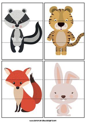 Free Printable Animal Mix & Match Puzzles — Lemon & Kiwi Designs Animal Templates Printable Free, Animal Puzzle Printable, Forest Animals Preschool, Animal Mix, Free Printable Puzzles, Puzzle Template, Baby Learning Activities, Printable Puzzles, Printable Animals