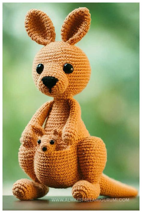 Amigurumi Kangaroo Crochet Free Pattern Amigurumi Kangaroo, Always Free Amigurumi, Kangaroo Crochet, Crochet Dog Patterns Free, Crochet Animals Free Patterns Amigurumi, Crochet Giraffe Pattern, Knitted Teddy Bear, Crochet Dog Patterns, Knitting Patterns Free Scarf