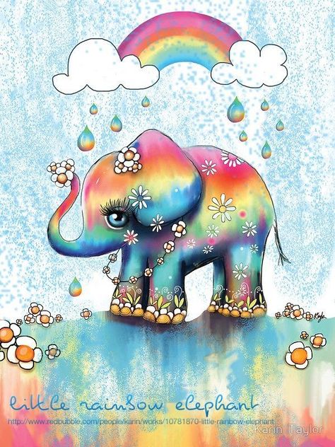 Karin Taylor Rainbow Elephant, Cartoon Rainbow, Elephant Artwork, Elephant Wallpaper, Elephant Illustration, Colorful Elephant, Wall Art Crafts, Elephant Tattoo, Elephant Tattoos