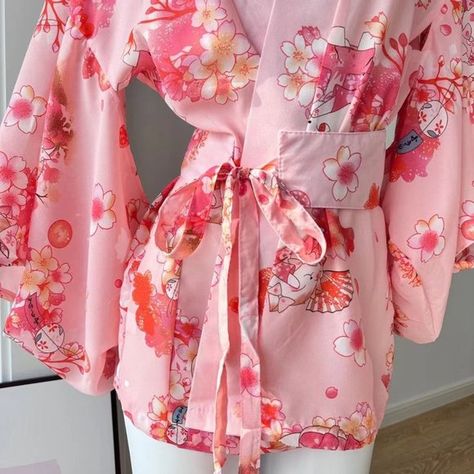 Sexy pink nightdress Japanese style Japanese Cosplay Outfits, Short Yukata, Sakura Clothes, Demon Slayer Demon Oc, Japan Uniform, Kawaii Kimono, Retro Summer Dress, Gaming Genshin, Sakura Japanese