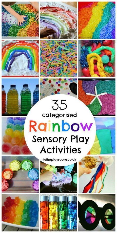 35 categorised rainbow sensory play activities with wet and dry sensory materials, sensory doughs, light play and more Rainbow Sensory, Sensory Materials, Sensory Play Activities, Rainbow Activities, Sensory Ideas, Easter Printables Free, Sensory Bottles, Sensory Table, Rainbow Fish