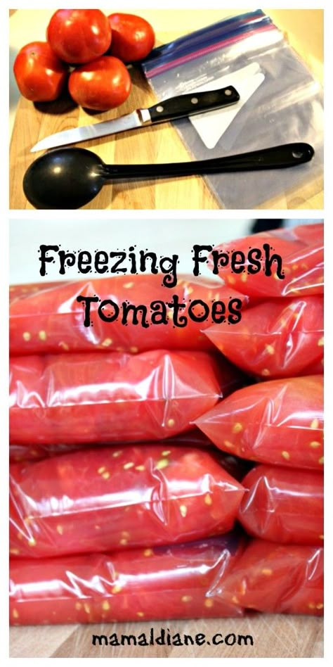 Freeze Fresh Tomatoes, Freezing Food Guide, Freezing Tomatoes, Freeze Food, Freezing Vegetables, Fresh Tomato Recipes, Canning Vegetables, Home Canning Recipes, Canned Food Storage