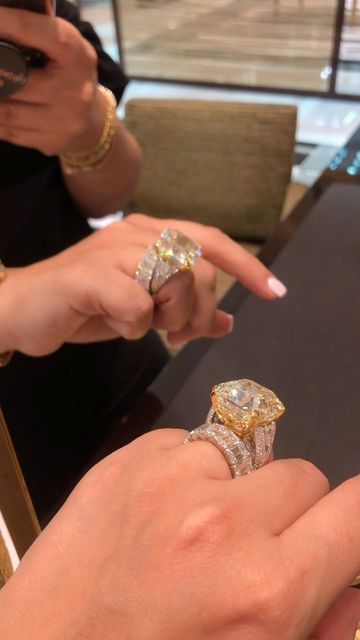 CHAMPAGNE GEM®️ by Bebe Bakhshi on Instagram: "Looking back at rocking this mesmerizing 40+carat champagne color asscher-cut diamond from Graff, set in a stellar white and yellow diamond encrusted setting, paired with a dazzling emerald-cut diamond eternity band, an extraordinary set for #MyLoveAffairWithDiamonds! <> #AbsoluteAsscher #AsscherCut #ExceptionalEmerald #Bridal #Sparkle #Brilliance #Scintillation #Fire #EmeraldCut #Graff #HighJewelry #EngagementRing #EternityBand #London #GraffDiamonds #ChampagneGem #YourDailyDoseOfSparkle  #ChampagneGemxGraffDiamonds #ChampagneGem1MSpecialEdition" Emerald Cut Diamond Eternity Band, Graff Diamonds, Future Engagement Rings, Asscher Cut Diamond, Expensive Jewelry Luxury, Luxe Jewelry, Diamond Eternity Band, Classy Jewelry, Dream Engagement Rings