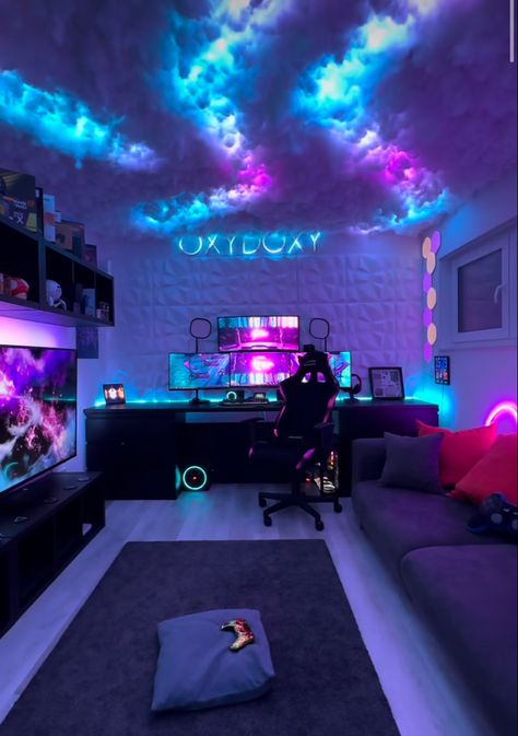 Boys Gaming Room, Cool Gaming Rooms, Gamer Room Design, Small Room Setup, Games Room Inspiration, Gaming Bedroom, Gamer Bedroom, Small Game Rooms, Best Gaming Setup