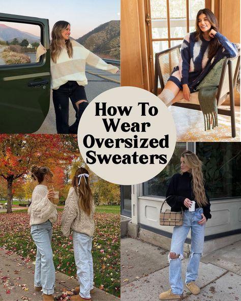 How To Wear Your Oversized Sweaters With Anything! - ljanestyle Oversized Cream Knit Sweater Outfit, Knit Open Sweater, Oversized Sweatshirts Outfits, How To Style Oversized Turtleneck, Baggy Jeans And Knitted Sweater, Mens Sweater Outfits For Women, Cute Oversized Sweater Outfits, Graphic Sweatshirt Outfit Street Styles, Girly Sweater Outfits